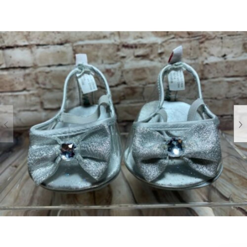 Build A Bear Workshop BABW Princess Heels Silver Clear Glitter Bow & Rhinestone